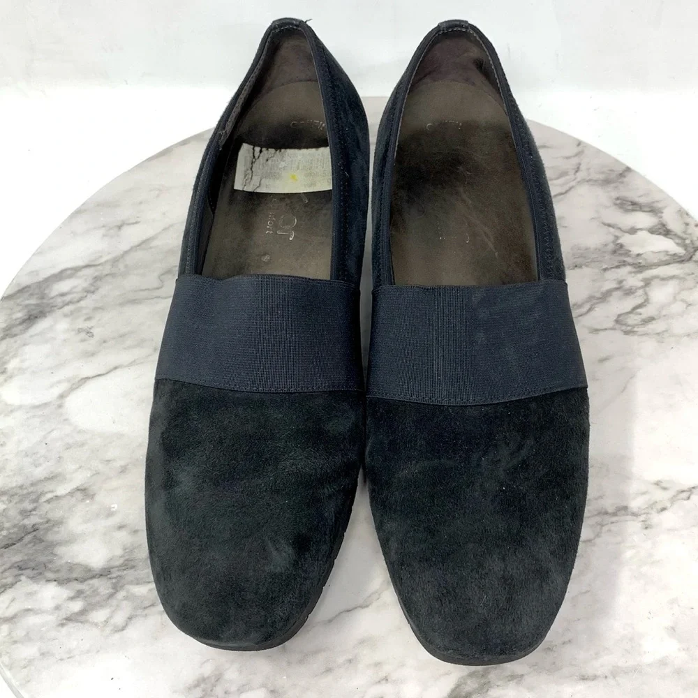 Gabor Classic Black Suede Slip-On Comfort Wedge Loafers 7.5 Preppy Sporty Chic